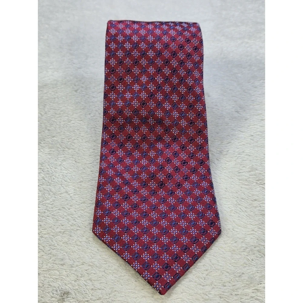 Stafford Silk Tie Red Blue Geometric Pattern Classic Business Formal Necktie